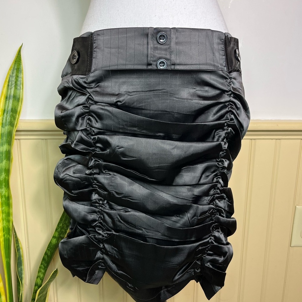 Tess Black Ruched Mini Skirt L Gothic Y2K Club Avant Garde Whimsigoth Steampunk - Picture 3 of 10
